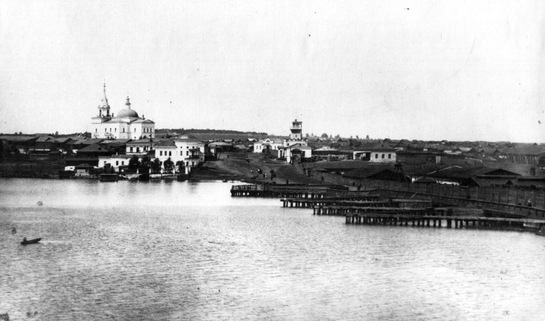 Режевская плотина и Режевской пруд. Один из самых старых видов Режа. Фото 1880 год