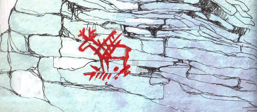 Легенда о Шайтан камне: «Лось, попавший в сети» — самый известный рисунок, оставленный древним человеком на поверхности Шайтан камня. Иллюстрация Т. Г. Бабиной