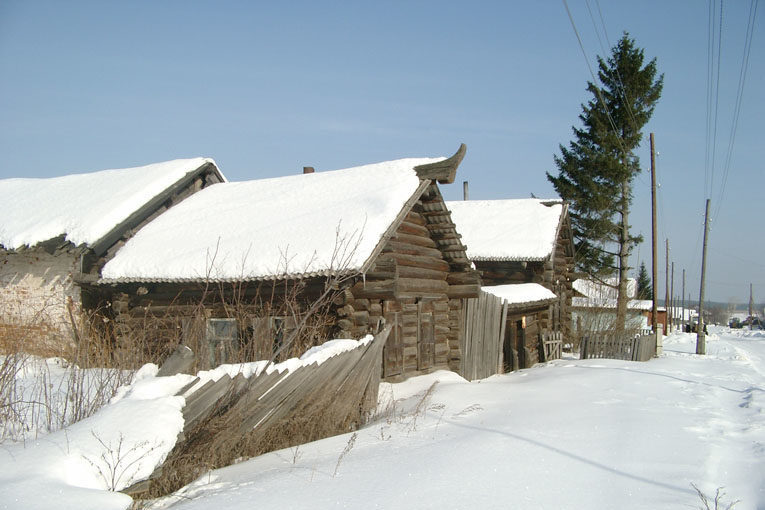 Старинная изба с коньком в селе Леневском