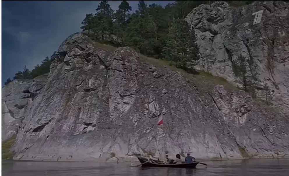 Шайтан камень у Арамашево в эпизоде фильма «Угрюм река» и во время нашей съемки